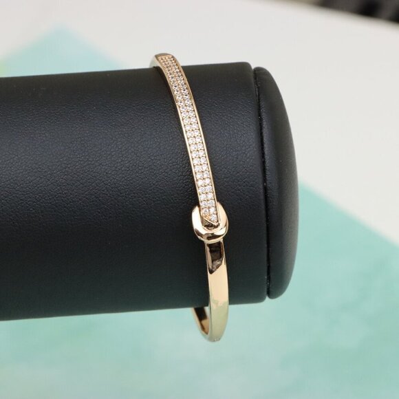 Elegant Rose Gold Bangle with Pave Crystals and Hook Accent, XPBL0445 - Picture 8 of 12